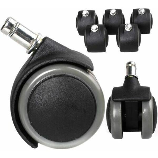 Kartokner Sæt med 5 hjul på hårdt gulv 11 mm - til kontorstol, PU, ​​11/50 mm, sort (grå kant)