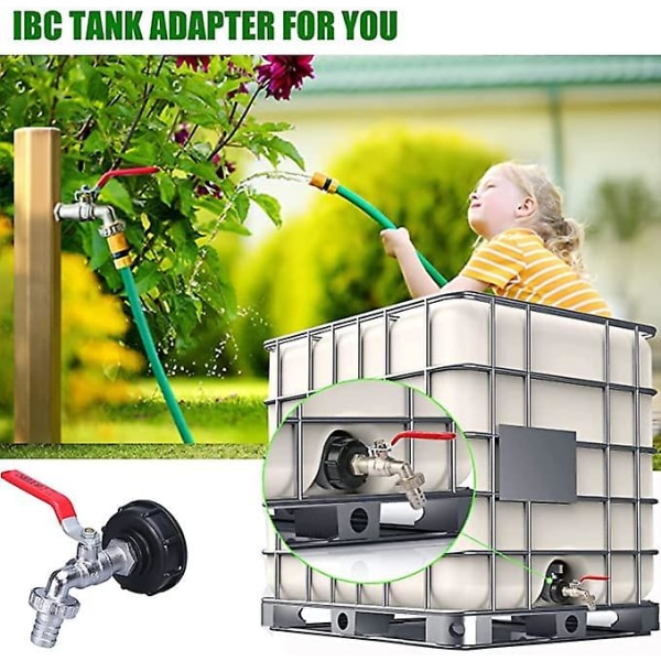 Krantank 1000l Regnvannsoppsamler, Ibc Vanntank Adapter 1/2&#39; Dual Rain, Legeringsmateriale Kran Laget Pp Grov gjenge 60mm