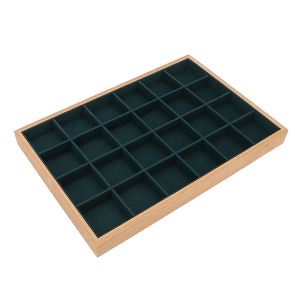 24 Rums Træ Smykkeskrin Halskæde Armbånd Display Organizer Grøn