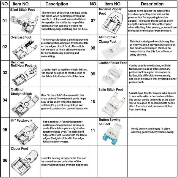 11 st pressarfötter, symaskinssats utbyte pressarfotsdelar Tillbehör för vissa Brother Singer Janome Toyota hem symaskin modeller