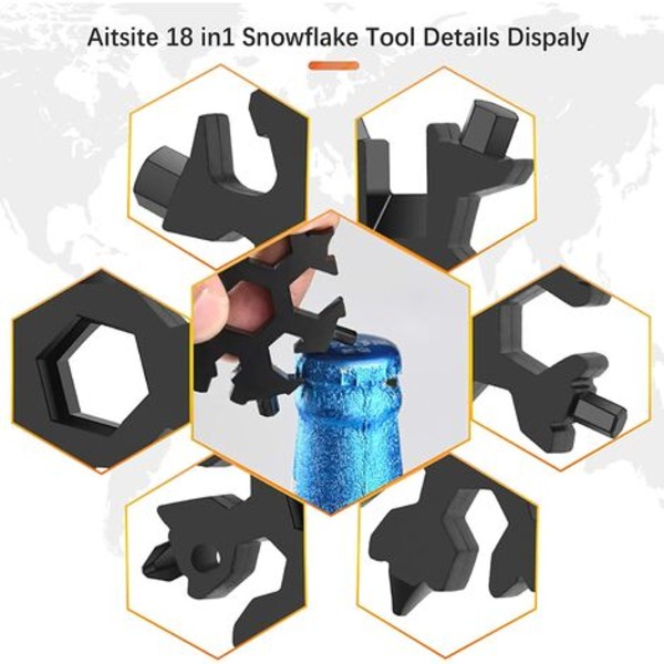 Snowflake Multi-Tool 18 i 1 bärbart rostfritt stål Allsmäktig verktyg för dagliga resor Camping Äventyr Dagliga verktyg (svart