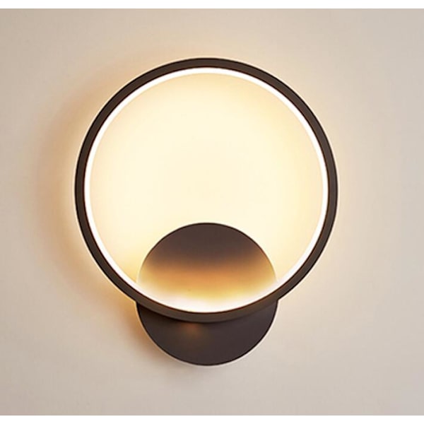 LED Vägglampa, väggdekoration för balkong/vardagsrum/trappa/sovrum/barnsovrum (svart rund, monokromt varmt ljus)