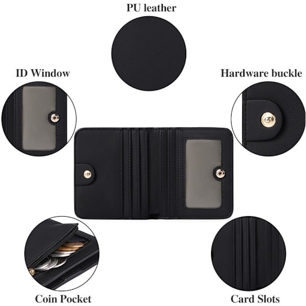 Kvinnors Compact Bifold lyxig plånbok i äkta läder black