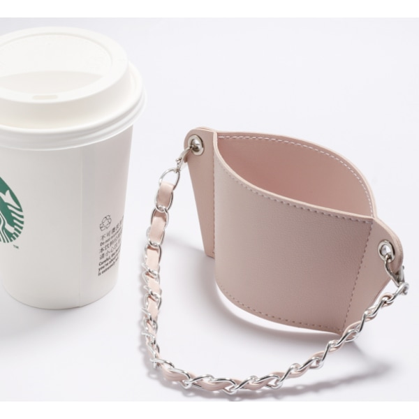 Kæde bærbar kaffekopholder, PU-læder drikkevarepose, varmeisolering og bærbar hængende type varmeisoleret kopholder (grøn),