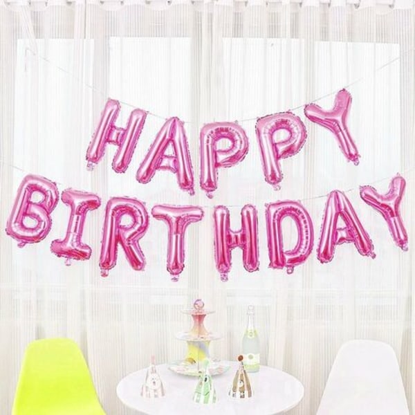 Lyserøde bogstaver tillykke med fødselsdagen folieballoner, tillykke med fødselsdagen bannere til børn Voksen fødselsdagsfest tilbehør Tilbehør