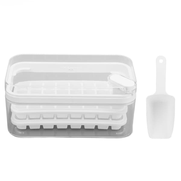 Ice Cube Tray 32 Grids Double Layer Easy Release Ice Maker Mold with Lid for Cocktail Whiskey Coffee White