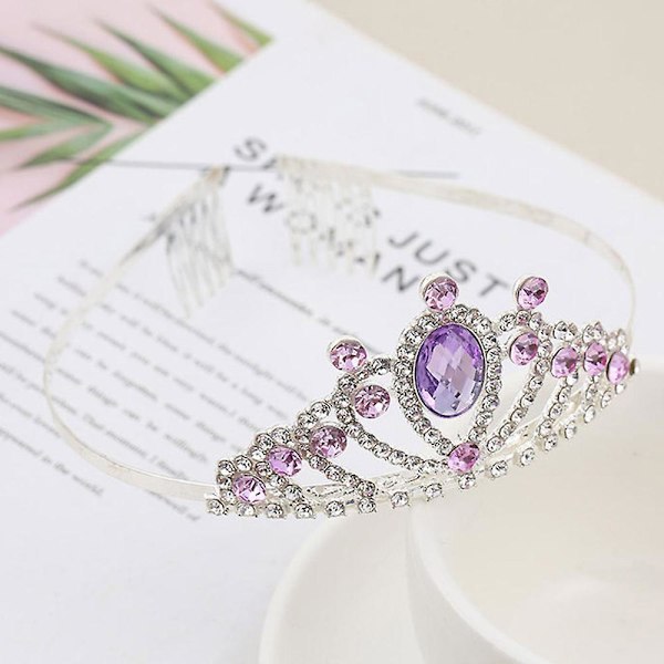 Pige Crown Dance Pandebånd Bryllup Blomster Piger Hårtilbehør Fødselsdagsgave Purple
