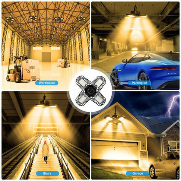 LED-garagelampor, 120W 12000LM E26 deformerbar lampa med 4 justerbara paneler 3200K Hight Bay Light, LED-takljus fo
