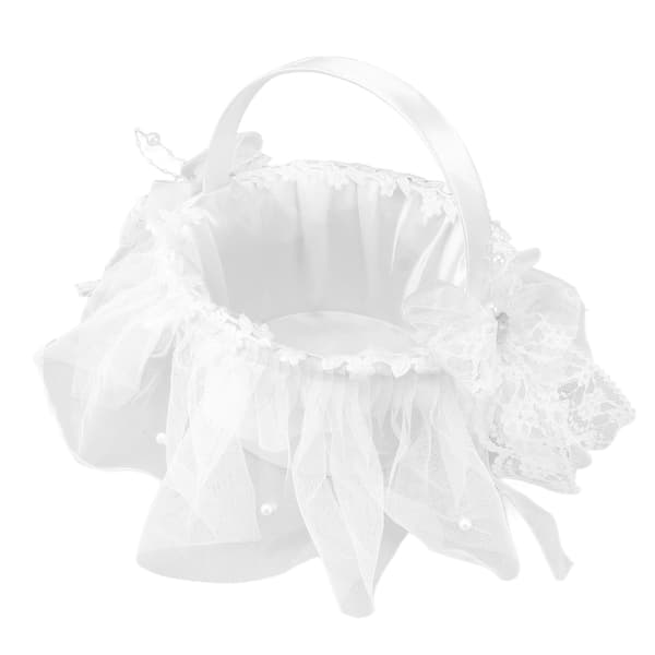 Vit Spets Klassisk Bröllop Blomsterflicka Korg Rosblad Ceremoni Tillbehör