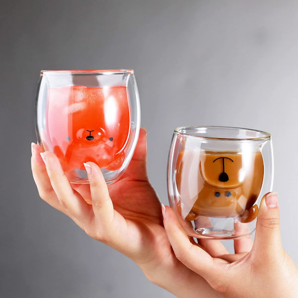 Muki Karhu Mukit Mykistävät Mukit Lasinen kaksoiseinäinen Espressokuppi, Kawaii Cup, Kahvikuppi, Teekuppi, Maitokuppi, Paras Lahja f