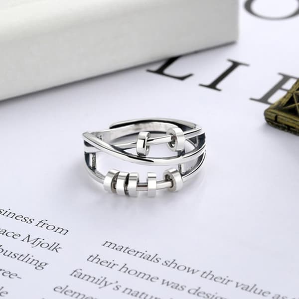 925 Sterling Sølv Fidget Angst Ring Stress Relief Perle Ring til Kvinder
