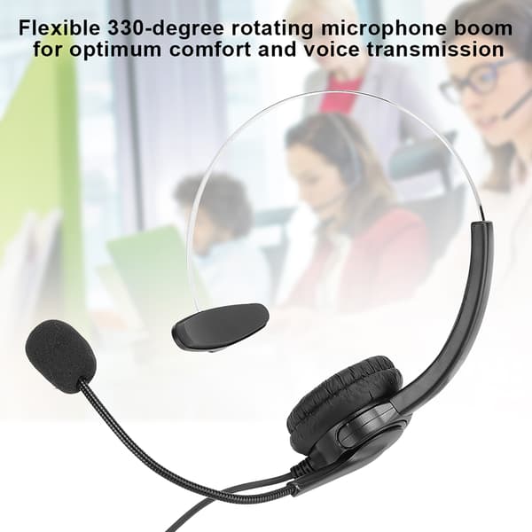 Callcenter-headset med mikrofon, håndfri støjreducerende mono-headset 3,5 mm interface til fastnettelefon