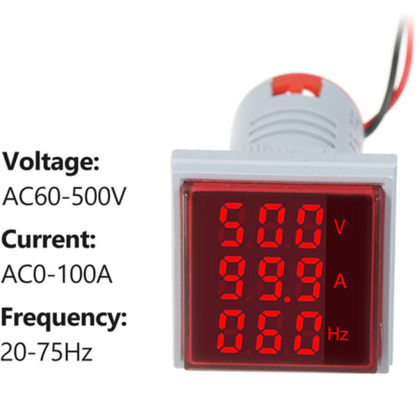 Mini Square Digital Volt-Amperemeter Voltmeter Amperemeter Voltmeter Cymometer Tre LED-skärmar Spänning & Ström & Frekvens Mätare Indikator Monitor AC Panel