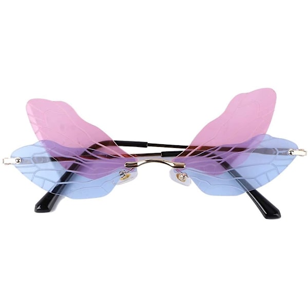 Glas Dragonfly Wings Kamouflage-dräkt Roliga glasögon (övre lila & nedre blå)