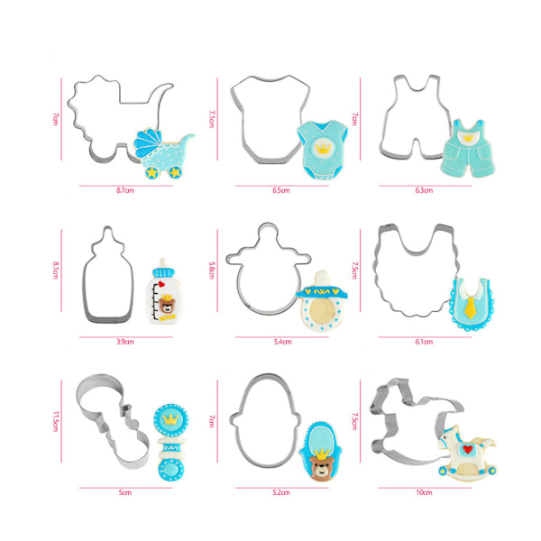 Baby Series 9 delar rostfritt stål Omelett Cookie Cutter Set,