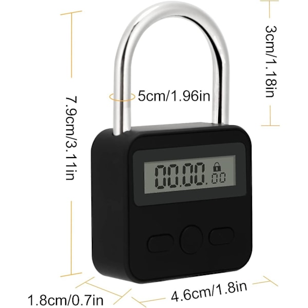 Smart Time Lock Max 99 tunnin ajastuslukko LCD-näytöllä USB -ladattava turvariippulukko Heavy Duty -metallinen elektroninen ajastinlukko (musta)