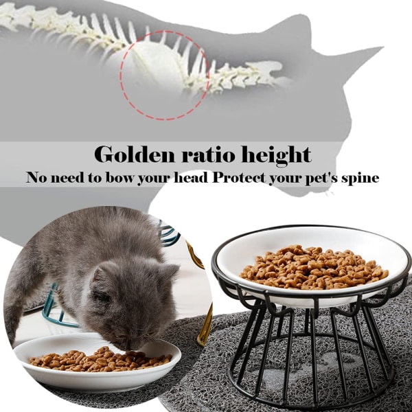 Kattskål, förhöjd kattskål, förhöjd keramisk kattskål med metallställ, vatten- eller matstation för inomhuskatter,