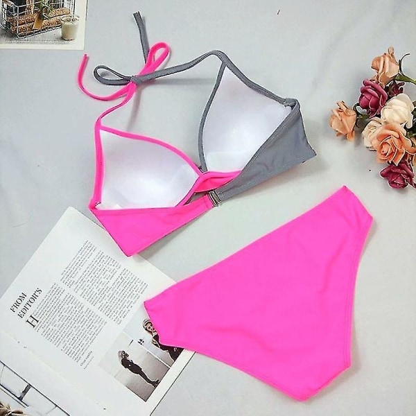 naisten set pehmustetut rintaliivit Push Up uimapuku uimapuku riimu uima-asut Rantavaatteet Light Grey Rose Red L