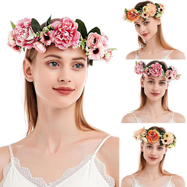 Flower Headpand Naisten säädettävä kukkakruunu Flower Garland -hiuspanta Blue