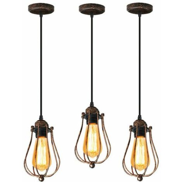 Sæt med 3 vintage industriel pendel E27 lys retro til cafe hjemme loft køkken stue og hotel soveværelse (rust