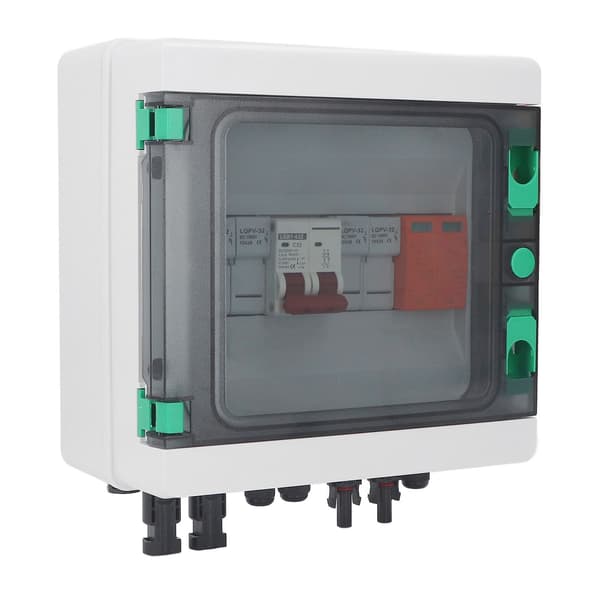 Vandtæt PV Combiner Box 2 Strings 15A Sikring 32A Afbryder DC500V Solar