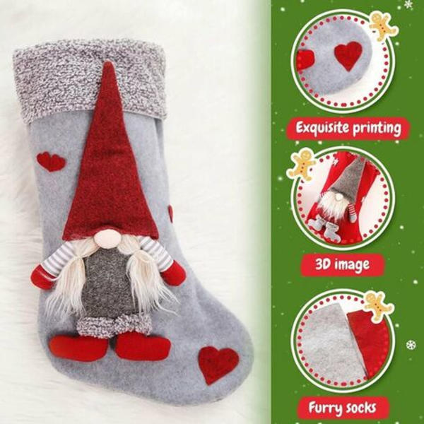 2-pack julstrumpor med 3D Mr and Mrs Swedish Gnome Tomte Nisse Parhållare med plyschmanschett Presentpåsar för barn