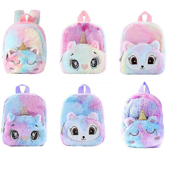 Pige søde Fluffy Unicorn Plys rygsæk skoletasker-3 3