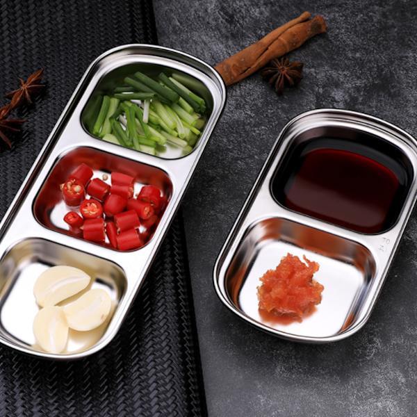 Tre-Ruds Saucefad i Rustfrit Stål - Perfekt til Krydderi, Snacks og Dip