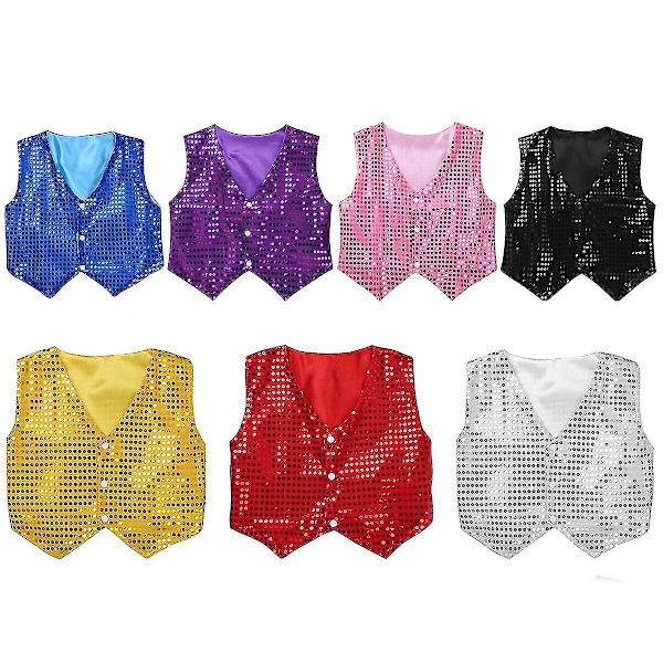 Børnevest med pailletter, fancy vest b Gold 140cm