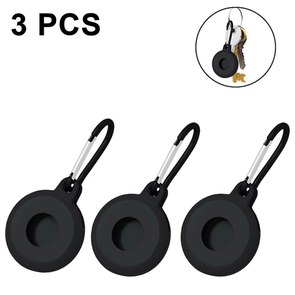 3 kpl Apple AirTag pehmeälle cover , avainnipun koukulla, turva- ja katoamissuojalla, minihelposti kuljettava anti-scratch ihosuoja C Black