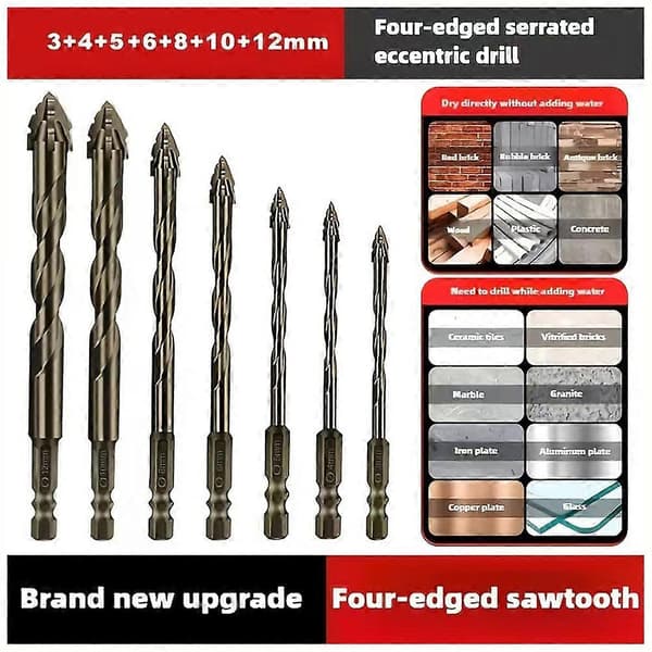 Høyfaste eksentriske bor Profesjonelt solid borsett for tre/fliser/etc. 7PCs