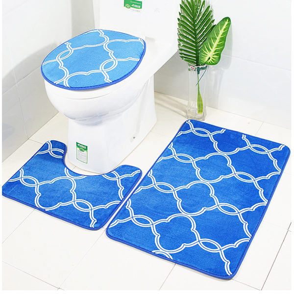 Kuviolliset lattiamatot WC-lattiamatot, kolmiosainen liukumaton set, sininen,