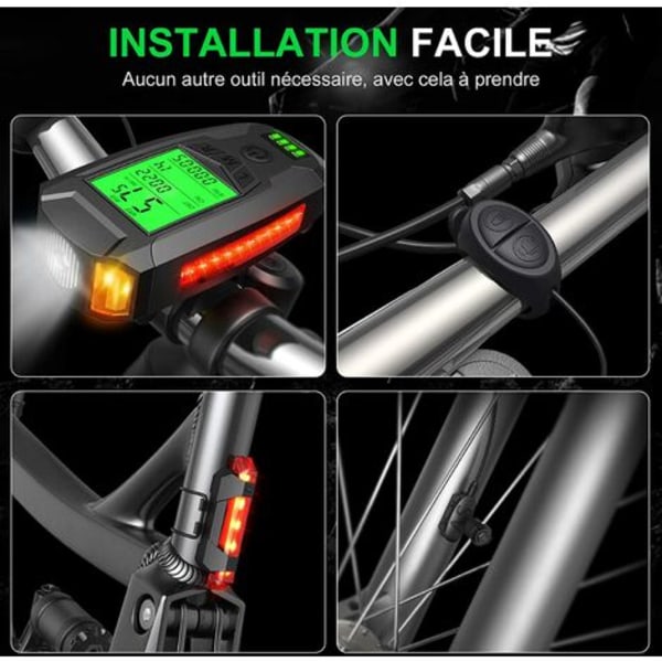 Sykkellys, USB Oppladbart Sykkellys med Speedometer Sykkelcomputer LED Sykkellys Foran & Bak Kraftig Lys for MTB Sykling Sykkel Terrengsykkel