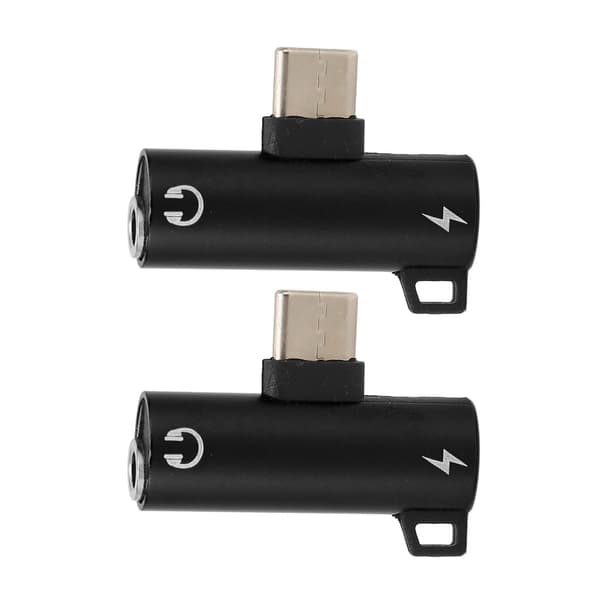 2 i 1 USB C til 3,5 mm lydadapter Slitesterk ABS Lytt til musikk mens du lader Svart
