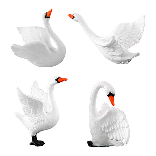 3 X 4 st Swan Trädgårdsfigurer Vit Klar textur Realistisk form Stora vingar Delikat Heminredning Landskapsarkitektur Kontorsprydnad Barn Svanleksaker