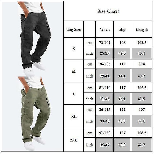Herr Multi Pockets Cargo Byxor Baggy Work Combat Byxor Gray 2XL