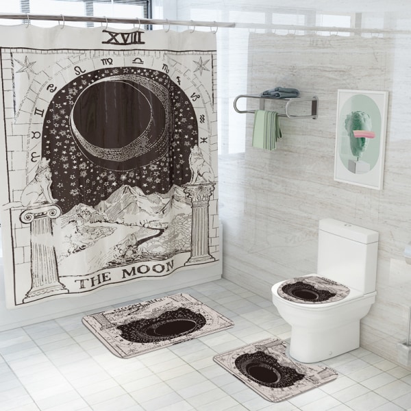 Stjernekort Udskrivning Vandtæt bruseforhæng Badeværelse Toilet Gulvmåtte Firedelt sæt Sanitetsskillegardin, A01,