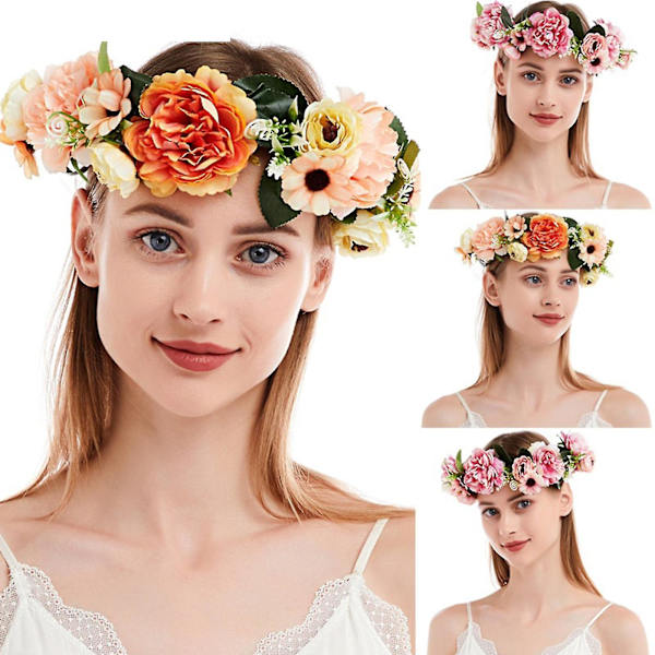 Flower Headpand Naisten säädettävä kukkakruunu Flower Garland -hiuspanta Pink