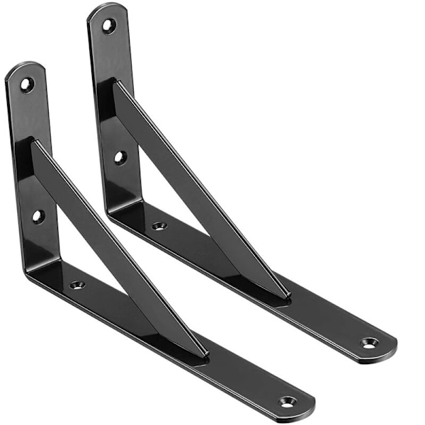 Heavy Duty hyldebeslag, 20 cm x 12 cm sort jernhyldebeslag, (ca. 2,5 cm) Bredt vægbeslag, hjørnebeslag, retvinklet, L-formet stærk
