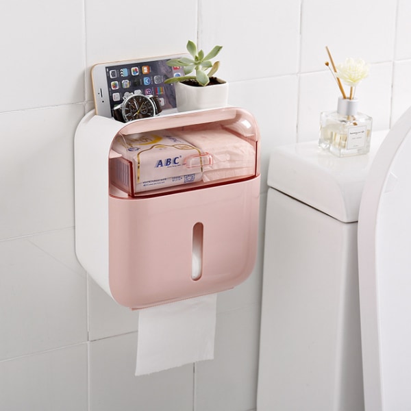 seinään kiinnitettävä wc-paperilaatikko, ilman porausta, wc-paperin säilytykseen (vaaleanpunainen)