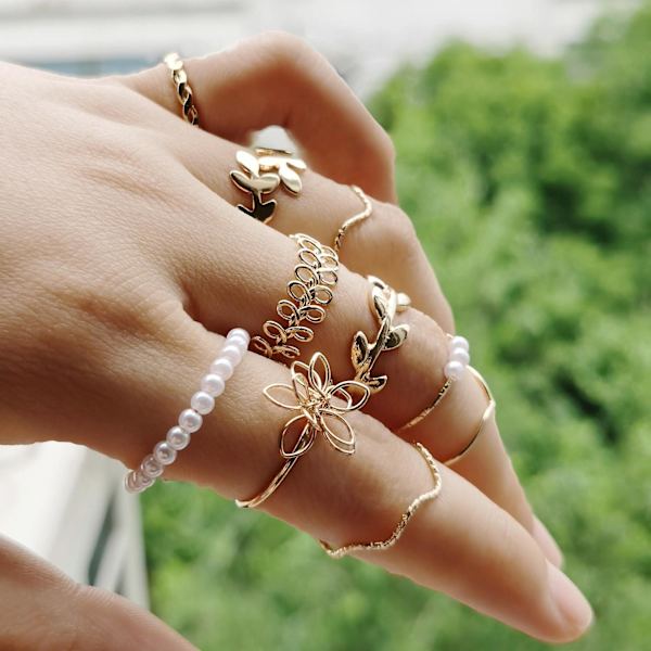 Ring sæt vintage guld farve mode smykker B2570