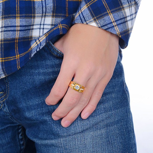 Mænd Bling Rhinestone indlagt bryllupsfest bredbånd ring finger smykker gave Golden US 9