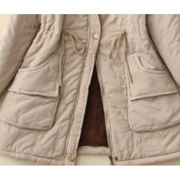 Långärmad lammull vadderad jacka för kvinnor (Khaki XL)