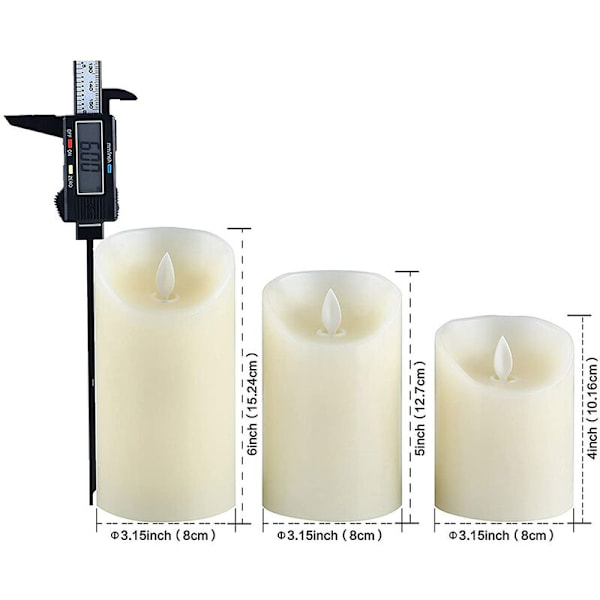 stk LED stearinlys med timer-fjernbetjening, 7,5x10,5/12,5/15,5 cm, til indendørs udendørs bryllupsdekoration, hvid