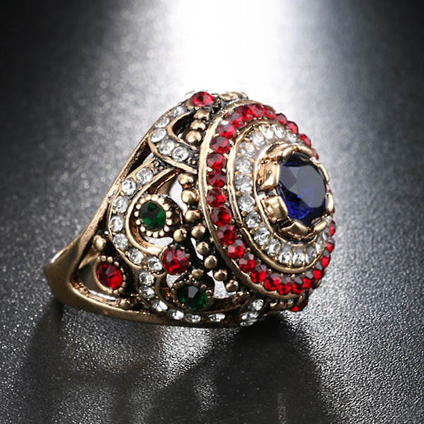 Kvinnor Lyx Rund Färgglad Strass Inläggning Finger Ring Party Smycken Present US 9