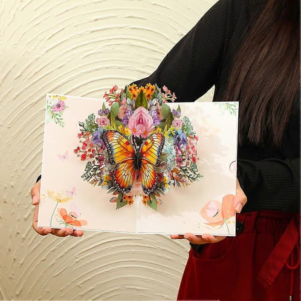 Vakker dag sommerfugler blomster 3D sprett-opp-kort intrikat 3D-design bursdagskort feriegave C