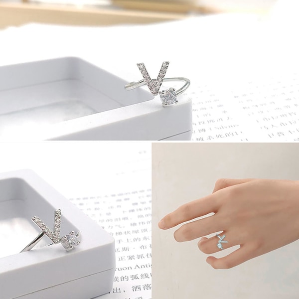 Ring Justerbar Open End Koppar Brev Kvinnor Finger Smycken För Dejting Q