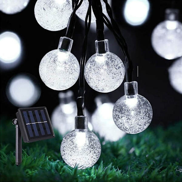 Udendørs Solar String Lights, 12M 100 LED Solar Krystalkugle Lys Udendørs Vandtæt 8 Modes, Bryllupsfest, Hvid