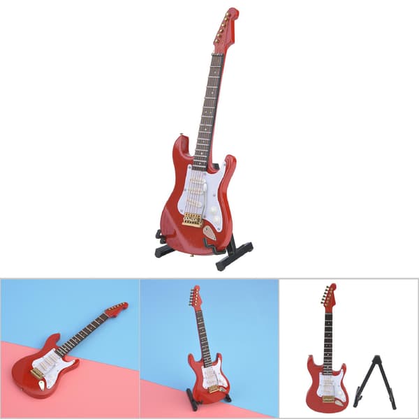 Delikat 18 cm Mini Elektrisk Gitarr Modell Trädekoration Samlarobjekt Ställ Röd