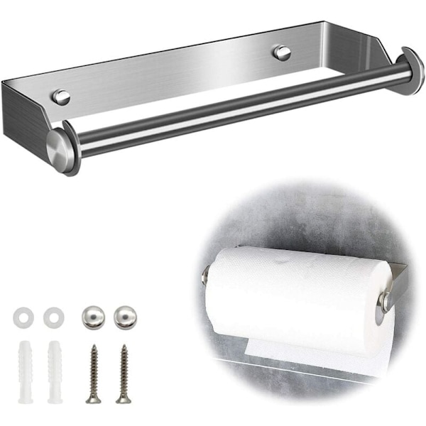 Vægmonteret køkkenhylde i rustfrit stål, toiletpapirholder (27 cm børstet vævsholder [med lim+skruer])